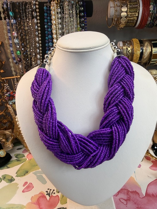 Jewelry - New Braided Beaded Statement Necklace - Purple